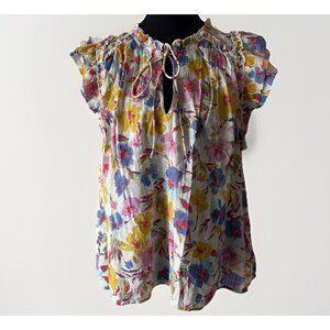 Gap Floral Blouse Peasant Sz Large Cottagecore Feminine Casual Office Modest NWT